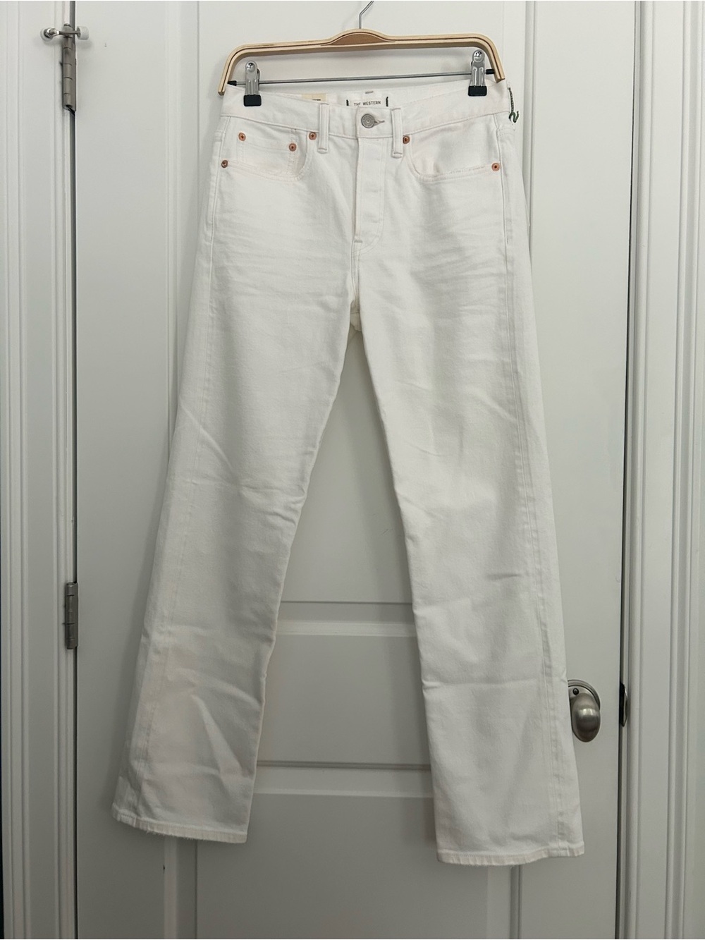 American Eagle The Western Selvedge Straight Leg White Jeans NWT